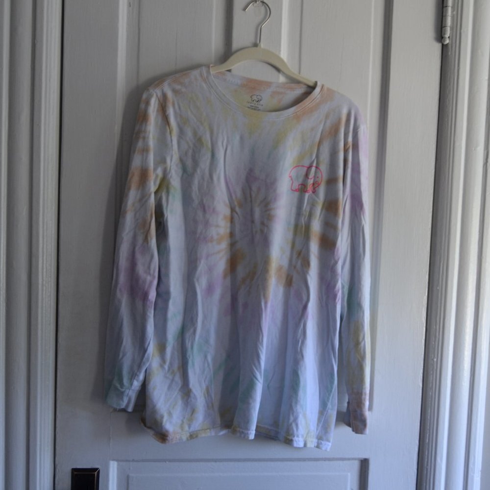 Ivory Ella Tie Dye Long Sleeve Crew Neck Tee Shirt Size Large